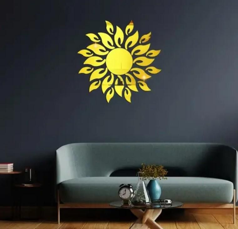 3D Wall Mirror Sticker Sun flame Gold