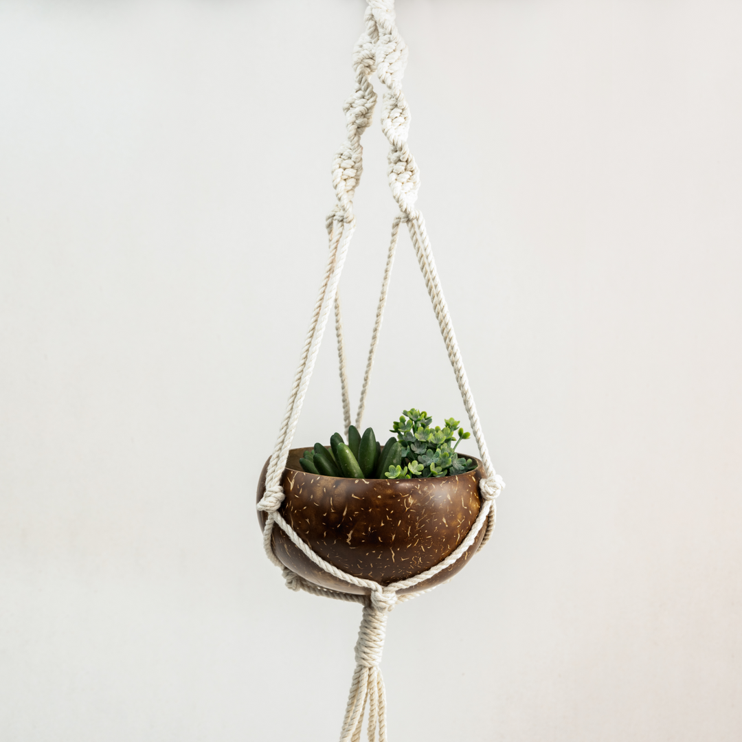 Thenga Coconut Shell Macrame Planter Pots with Hanger | Eco-Friendly Pots ( Set of 1...)